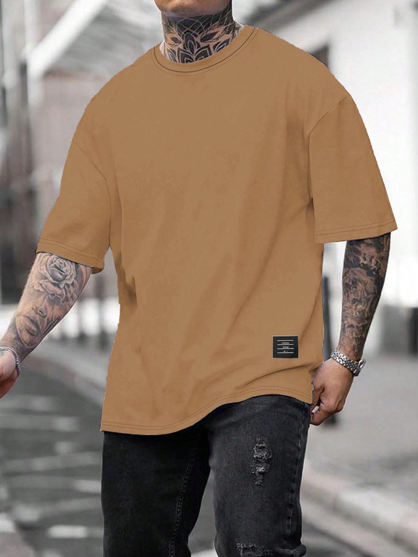 Men's Solid Short Sleeve Tee, Loose Casual Comfy Round Neck T-shirt for Summer, Fashion Men's Top for Daily Wear, Tropical