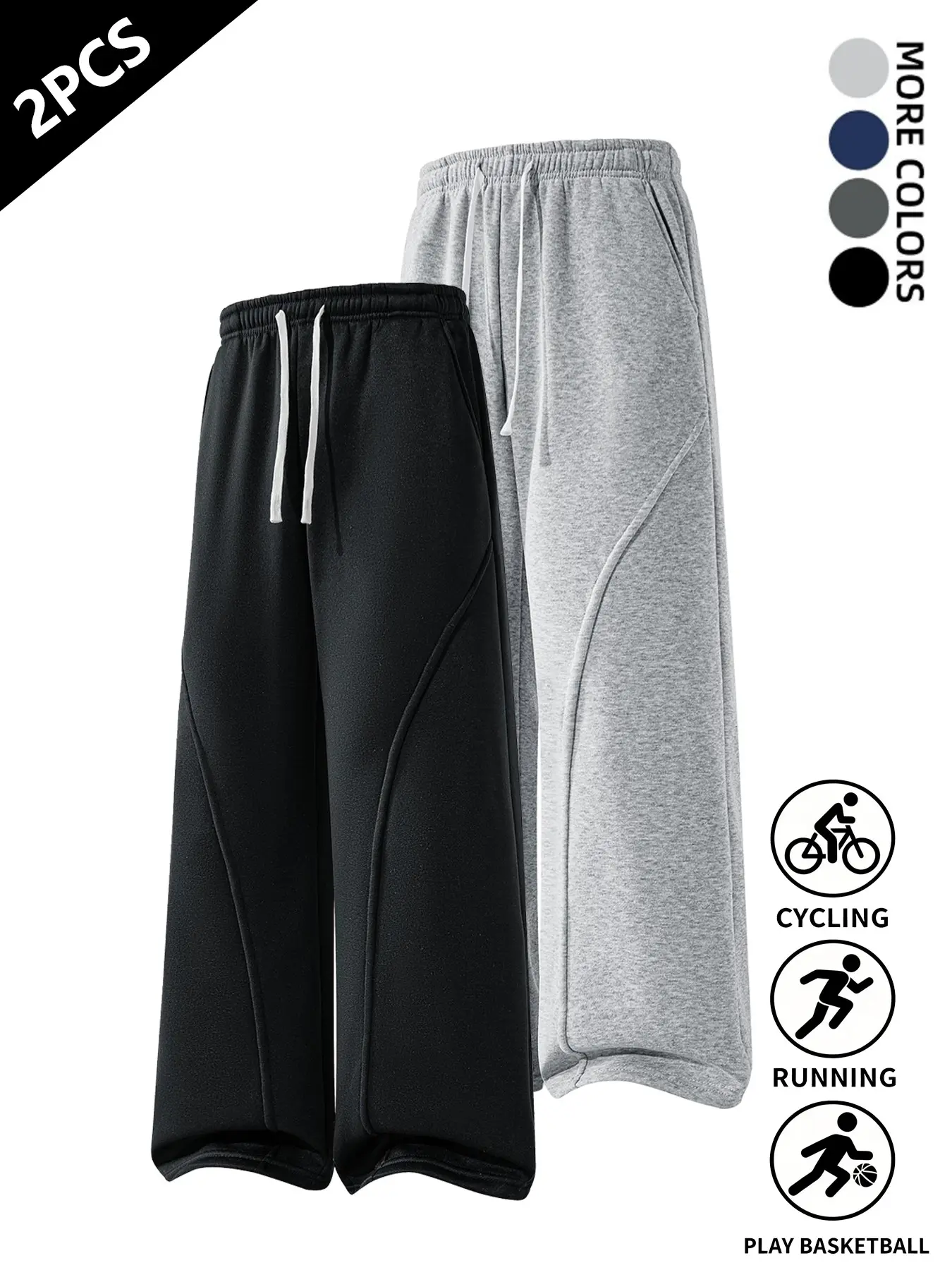 Men's Loose Wide Leg Casual Sports Pants, Solid Color, Drawstring Waist Design, Comfortable Fit, Ideal for Daily Wear