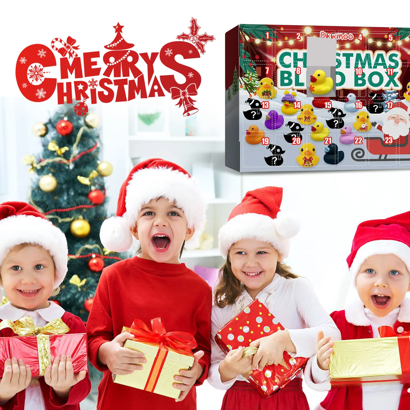 Dowmoo Christmas Rubber Duck Advent Calendar - 24-Pcs Surprise Blind Box, Festive Mini Duck Fidget Toy Gifts for Kids, Holiday Decor