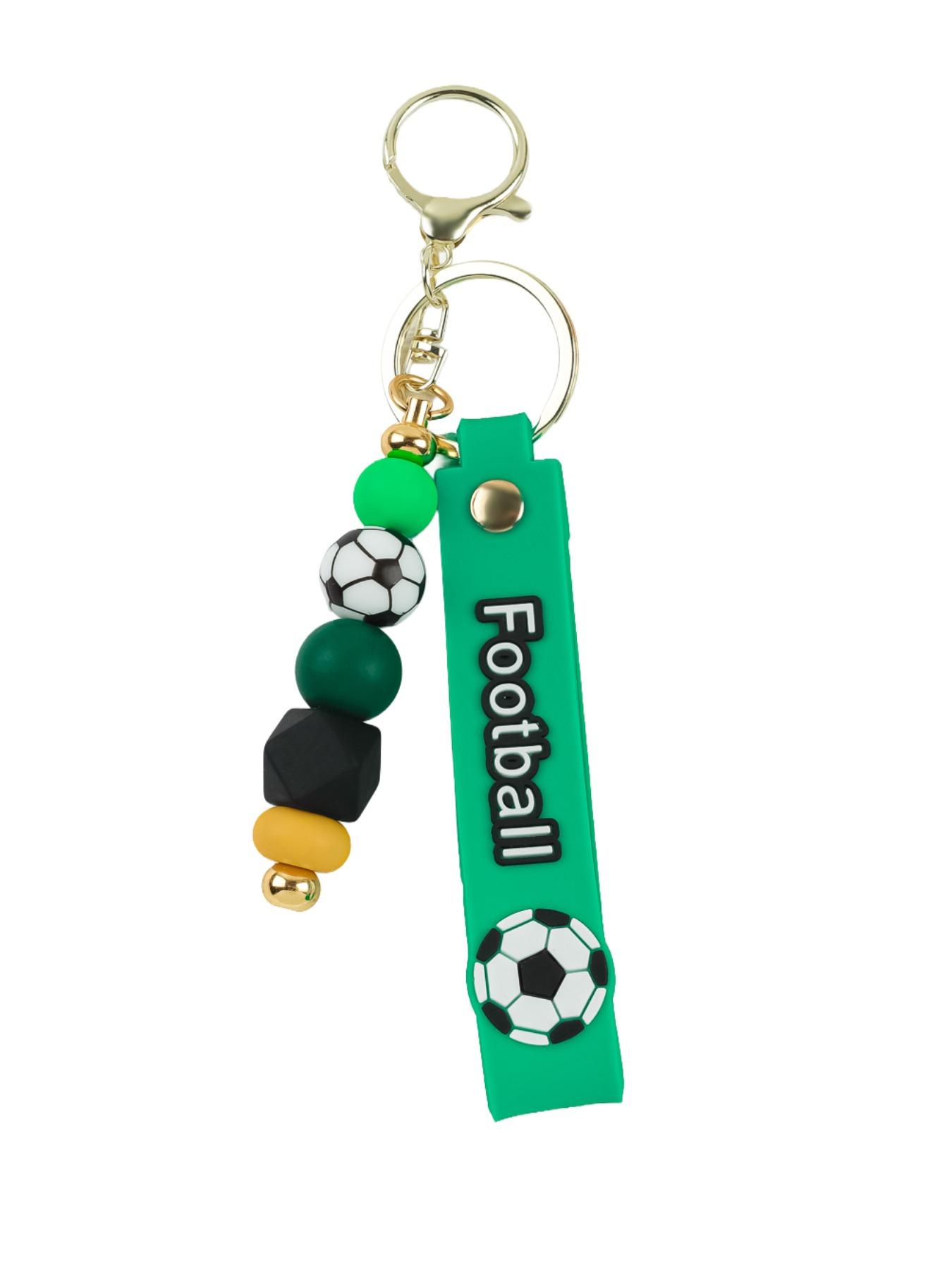 Trendy Soccer Beaded Keychain with Wrist Strap, Perfect Gift for Football Lovers, Silicone Beaded Keychain, Sports Style Soccer Bag Charm