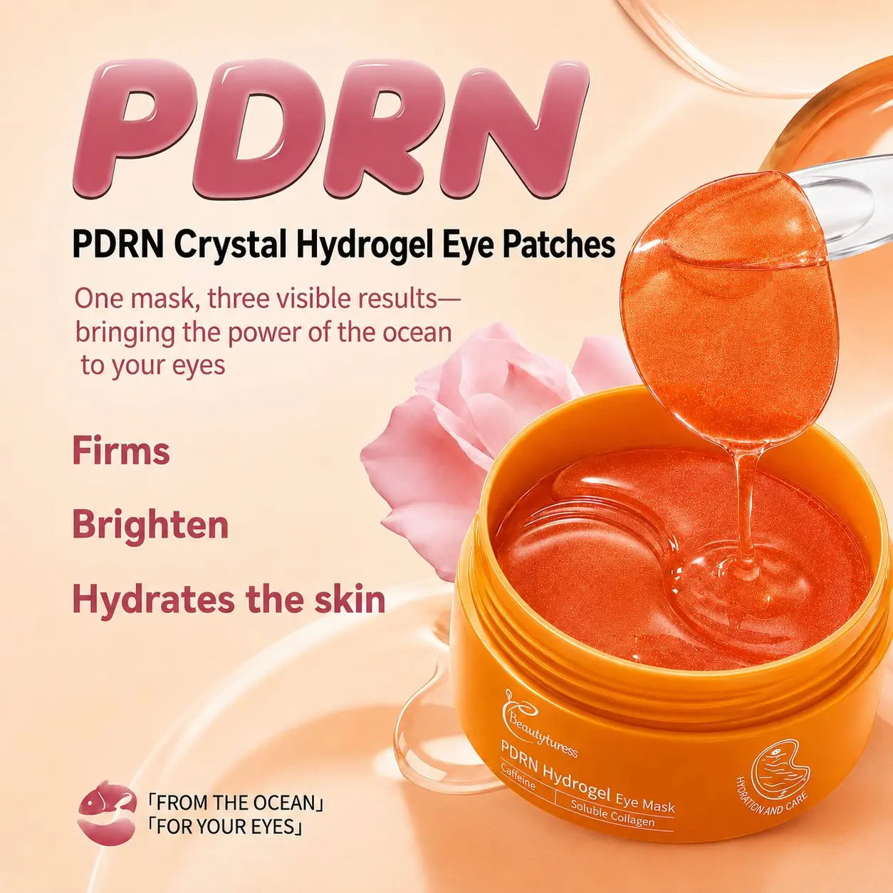 Pdrn Crystal Eye Mask Patches, for Dark Circles, Swelling, Fine Lines, 60 Pieces, Contains Caffeine, Collagen Skincare Ingredients, Eye Gel Patches