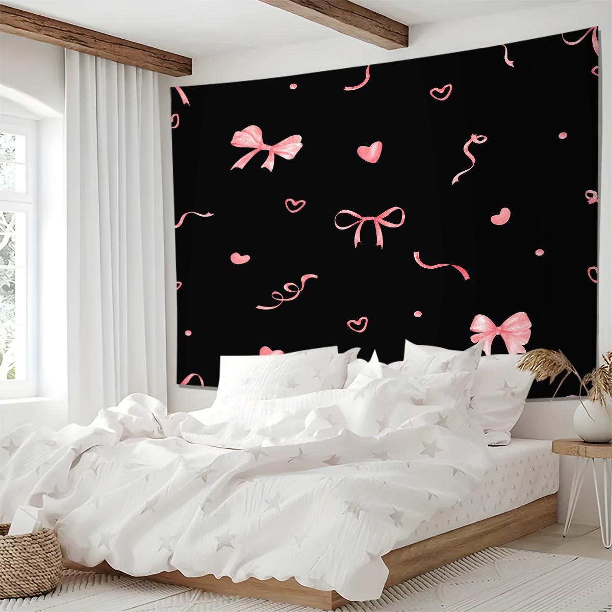 1Pcs Coquette Pink Bow Printed Tapestry, Sweet Y2K Aesthetic Wall Hanging, Soft Durable Fabric with Vivid Digital Print, Versatile Tapestries for Bedroom, Dorm, Living Room & Vanity Area, Ideal Cute Room Decor