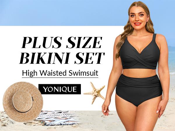 Yonique Women's Plus Size High Waisted Bikini - Two Piece Swimsuit Tummy Control Bathing Suit Twist Swimwear Yonique Women's Plus Size High Waisted Bikini - Two Piece Swimsuit Tummy Control Bathing Suit Twist Swimwear