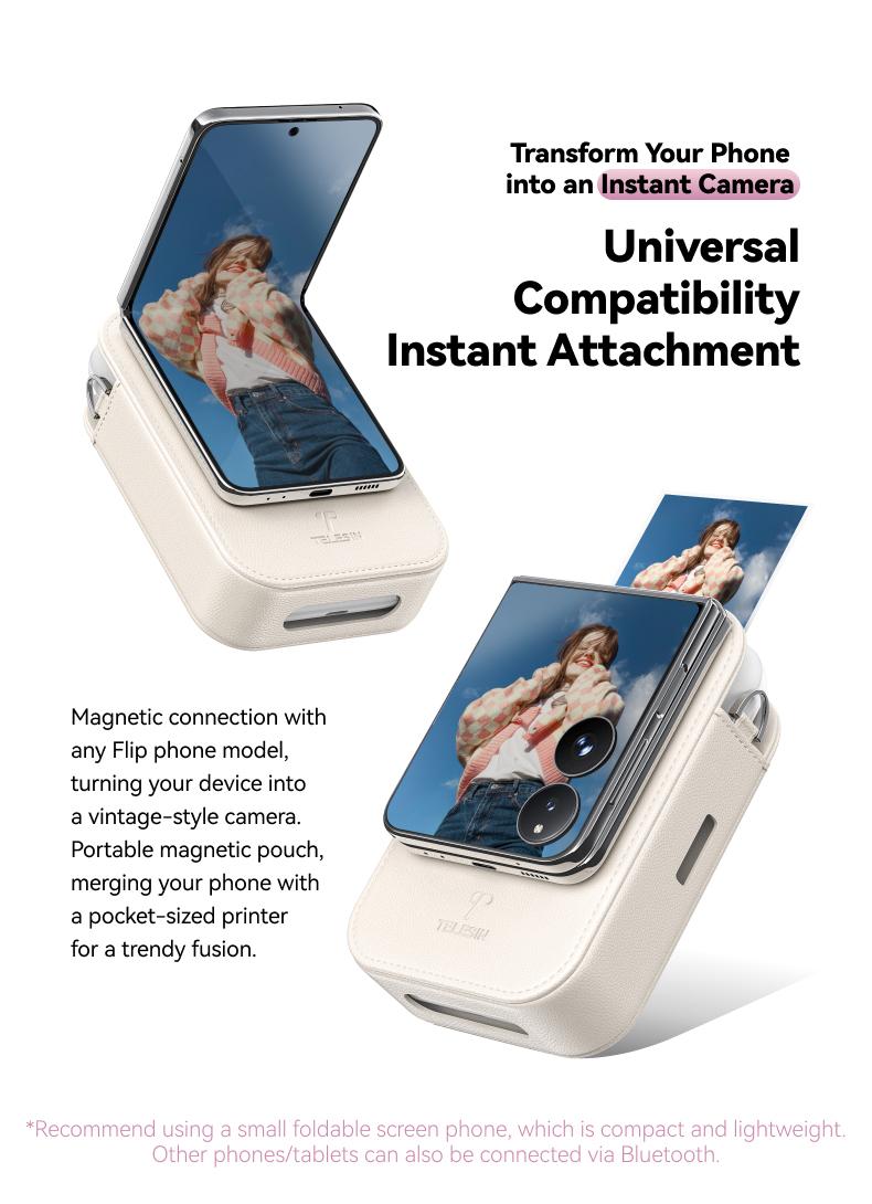 【TikTokShopFallDealsForYou】TELESIN Instant Camera Kit – Bluetooth Pocket Photo Printer with Magnetic Case, ZINK Inkless Printing, Adhesive Photos, Works with Foldable Phones, Perfect On-the-Go Gift for Moms