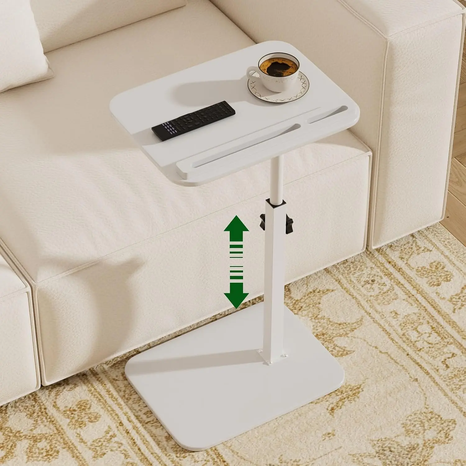 Adjustable  C-Shaped Side Table with 360° Swivel Top