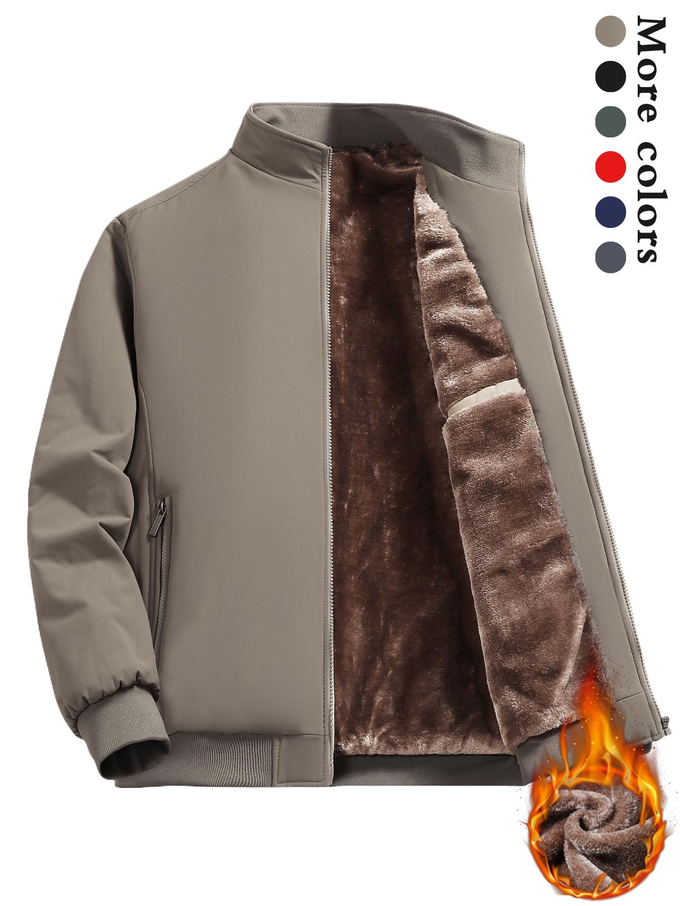 Men's Solid Color Plain Zip Up Thermal Lined Jacket Coats, Regular Fit Fitted Casual Long Sleeve Short Outerwear for Fall & Winter, Men's Clothes for Daily Wear