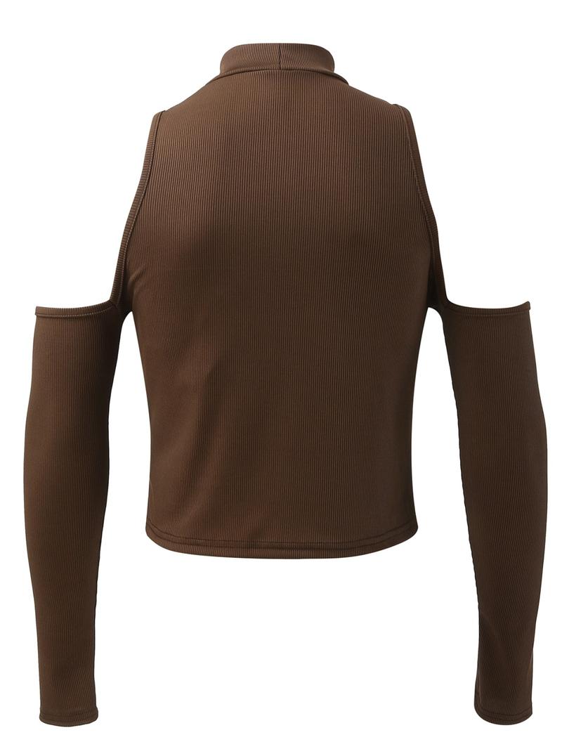 Men's Slim Cold Shoulder Mock Neck Crop Tank Top, Cut Out Long Sleeve T-shirt for Spring & Fall, Comfort Basic Minimalist Menswear for Daily Wear