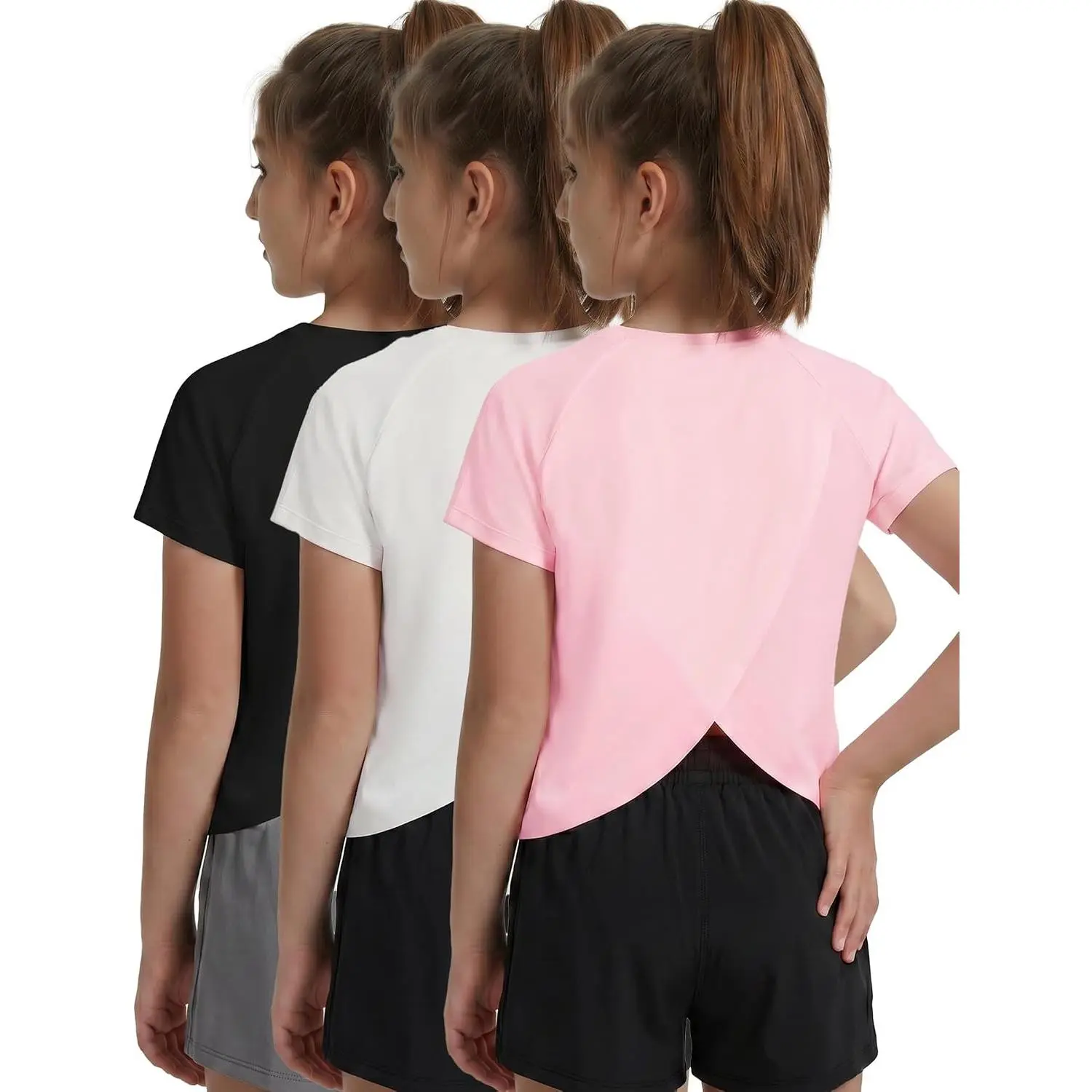 Girls Athletic Shirts Quick Dry Workout Split Back Crop Tops 6-14Y | Tween Athletic Sports Soccer Activewear Gym Running Dri Fit Teen Tennis Performance Hiking Short Sleeve Tees Kids 6-14Y