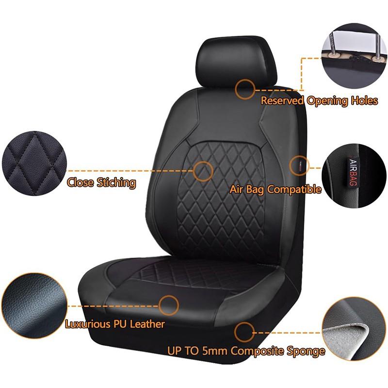 Universal Deluxe Pu Luxury Vinyl Faux Leather Car Seat Covers Full Set, Airbag Compatible, Breathable, Fit for Cars, Trucks, SUV