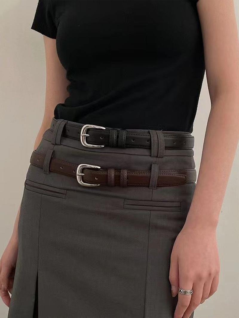 Shiny Silver Color Buckle Belt, Elegant Simple Design, Decorative Student and Younger Adult Waistband, Korean Fall Accessory, Pu Buckle Belt