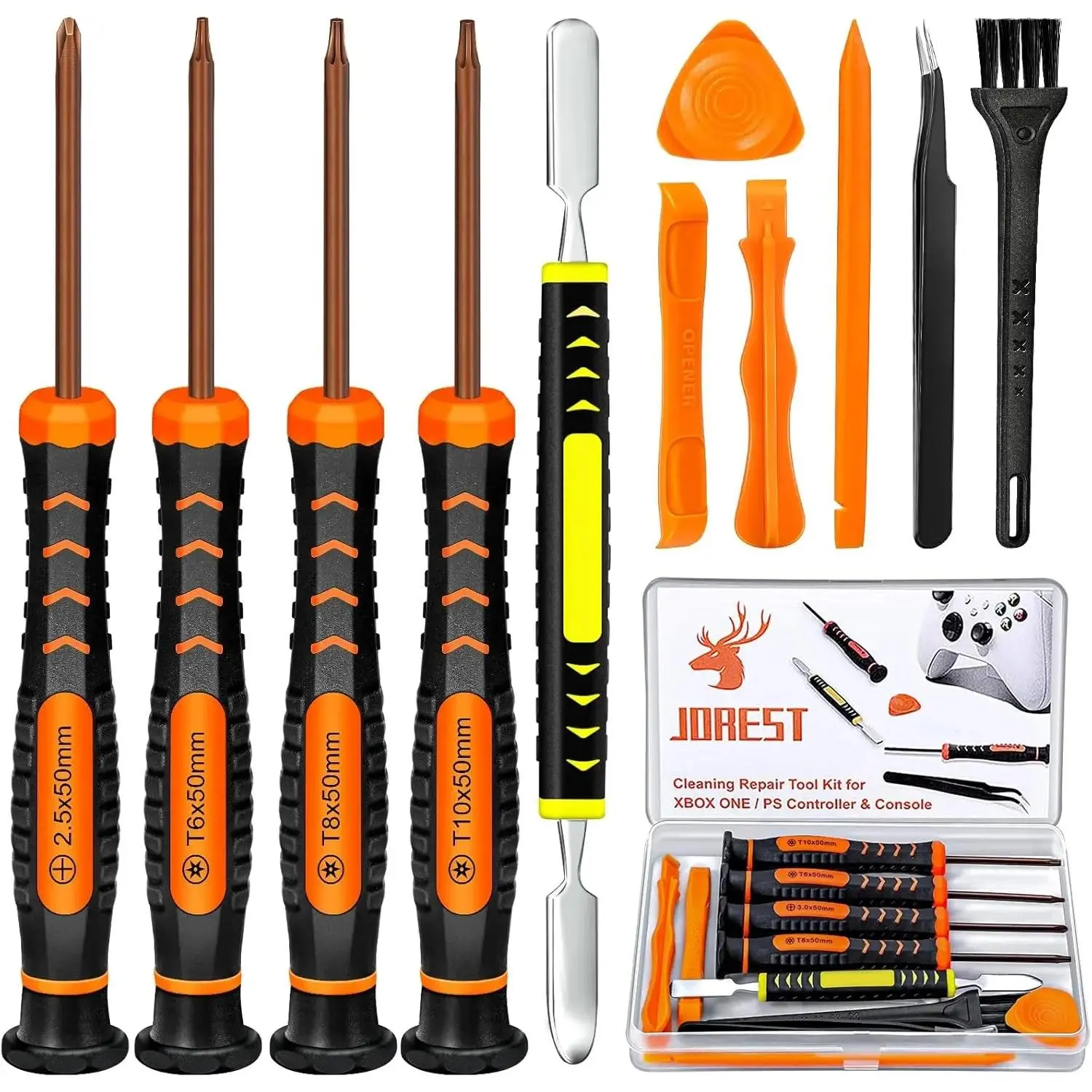 Summerfinds  Repair Kit for Xbox One/360/X PS4 PS3 PS5, PH0 T6 T8 T10 Torx Security Screwdriver, Crowbars,Tweezers, Cleaning Tool for Controller and Console Metal Durable, Comprehensive Kit, Metal Durability