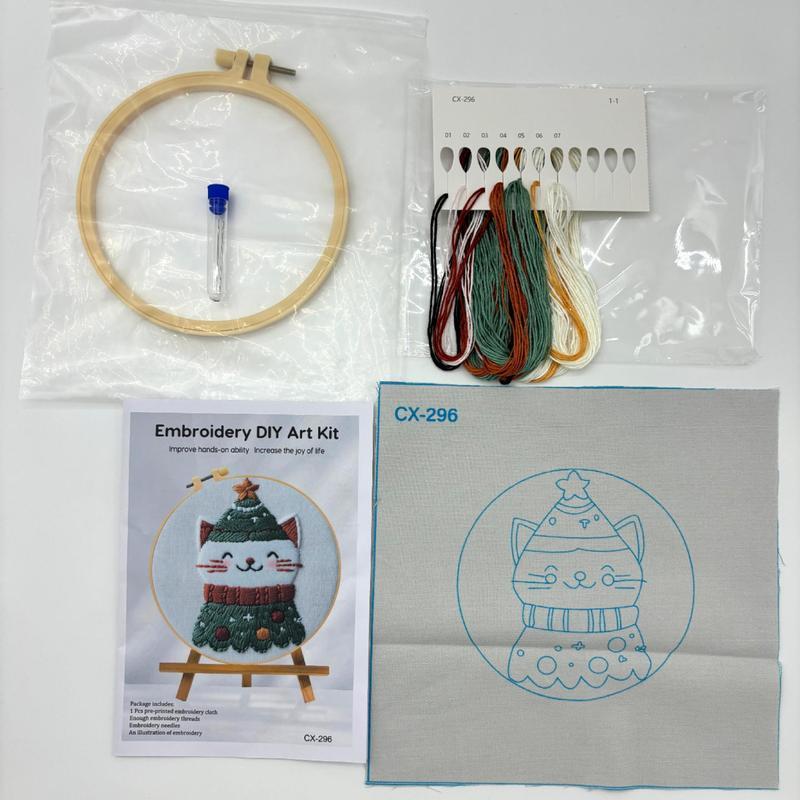 Christmas Holiday Craft Embroidery Kit for Adults - Stainless Steel Needle DIY Cross Stitch Set on Fabric, English Guide Included, Handmade Needlework Decor (Sports & Outdoor Fan Shop Gaming Craft)