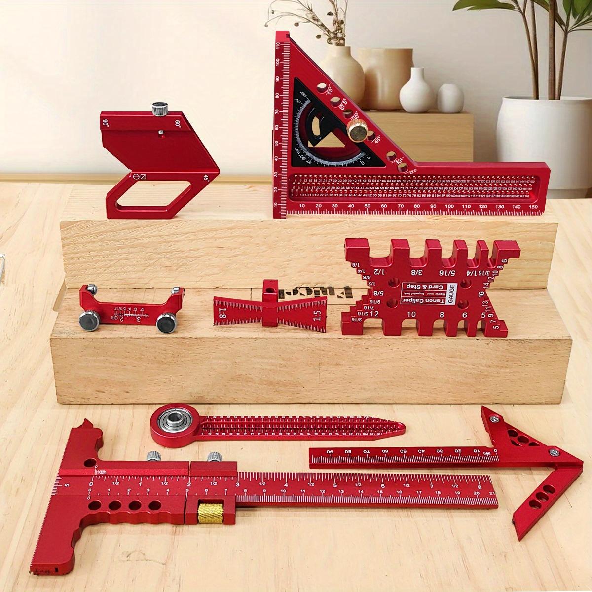 6/7/8Pcs Woodworking Square Kit with Box, Precision Carpenter Quick Splicing Planning and Layout Tools, Aluminum Scribeing Ruler, Center Finder, Circular Drawing Compass, Honing Guide, Height Gauge, Measuring Ruler