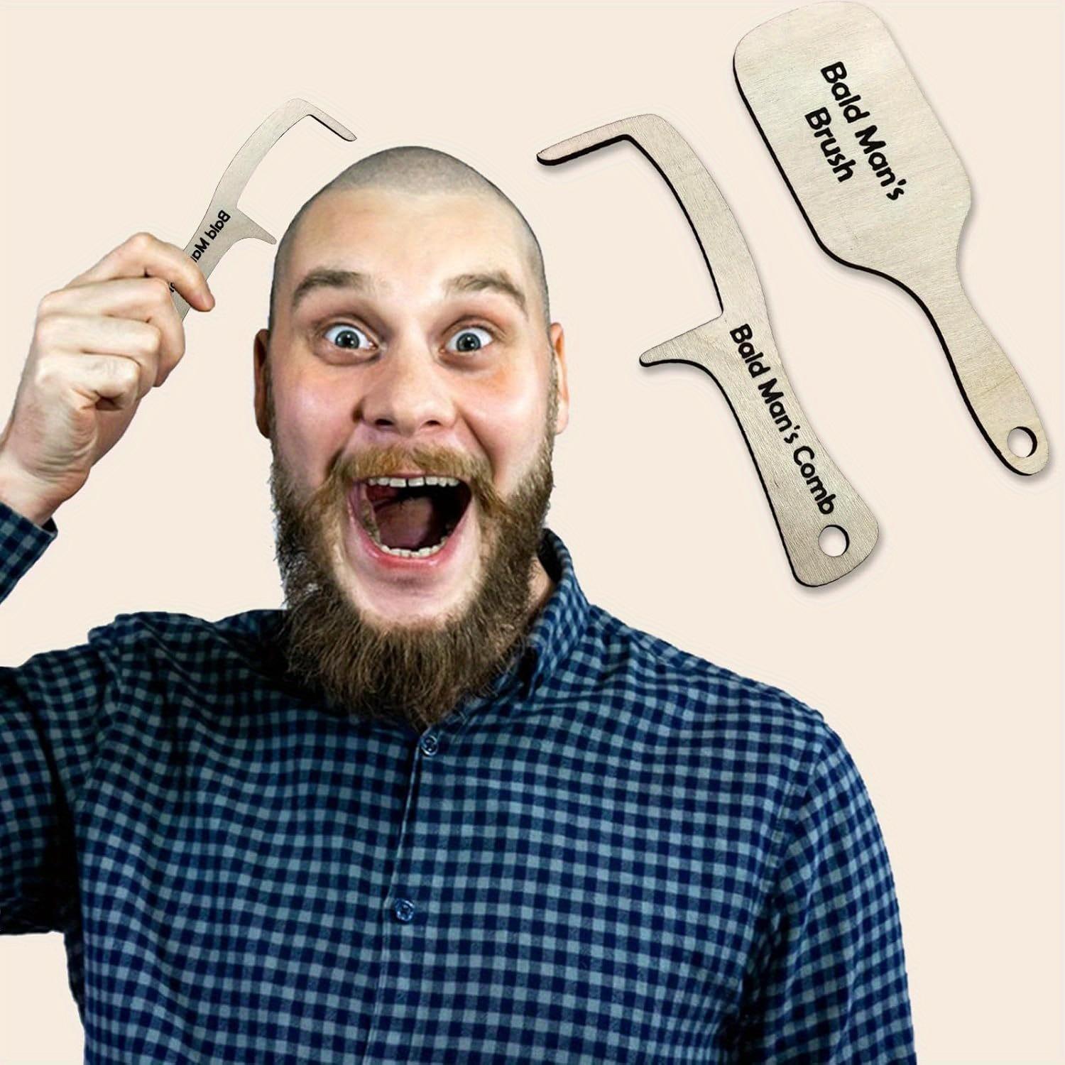 Funny Bald Men's Comb, Wooden Hair Removal Tool, Gag Gift for Bald