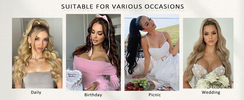 Iridescent Ponytail Hair Extension Drawstring Ponytail Extension for Women Long Body Wavy Curly 26 Inch Clip in Ponytail Extensions Synthetic Heat Resistant Ponytail Extension