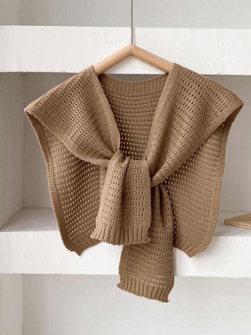 Solid Color Knit Shawl, Knitted Scarf, Casual Lightweight Scarf Shawl for Women, Fashion Elegant Shawl for Daily Wear, Trendy All-match & Exquisite Scarf for Birthday Gift