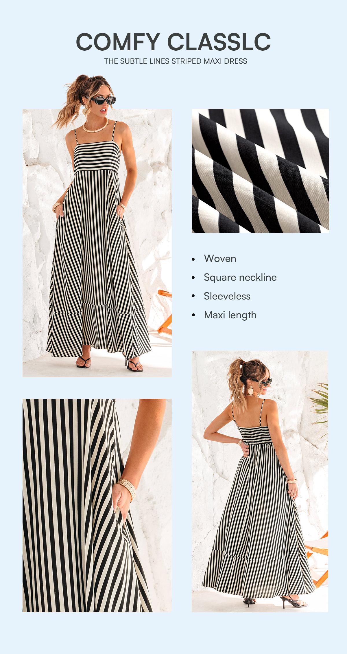 CUPSHE Waist Striped Maxi Dress: Viral Flattering Square Neck Sundress for Beach Vacation & Resort Wear (Size XS-XXL) SpringStatements