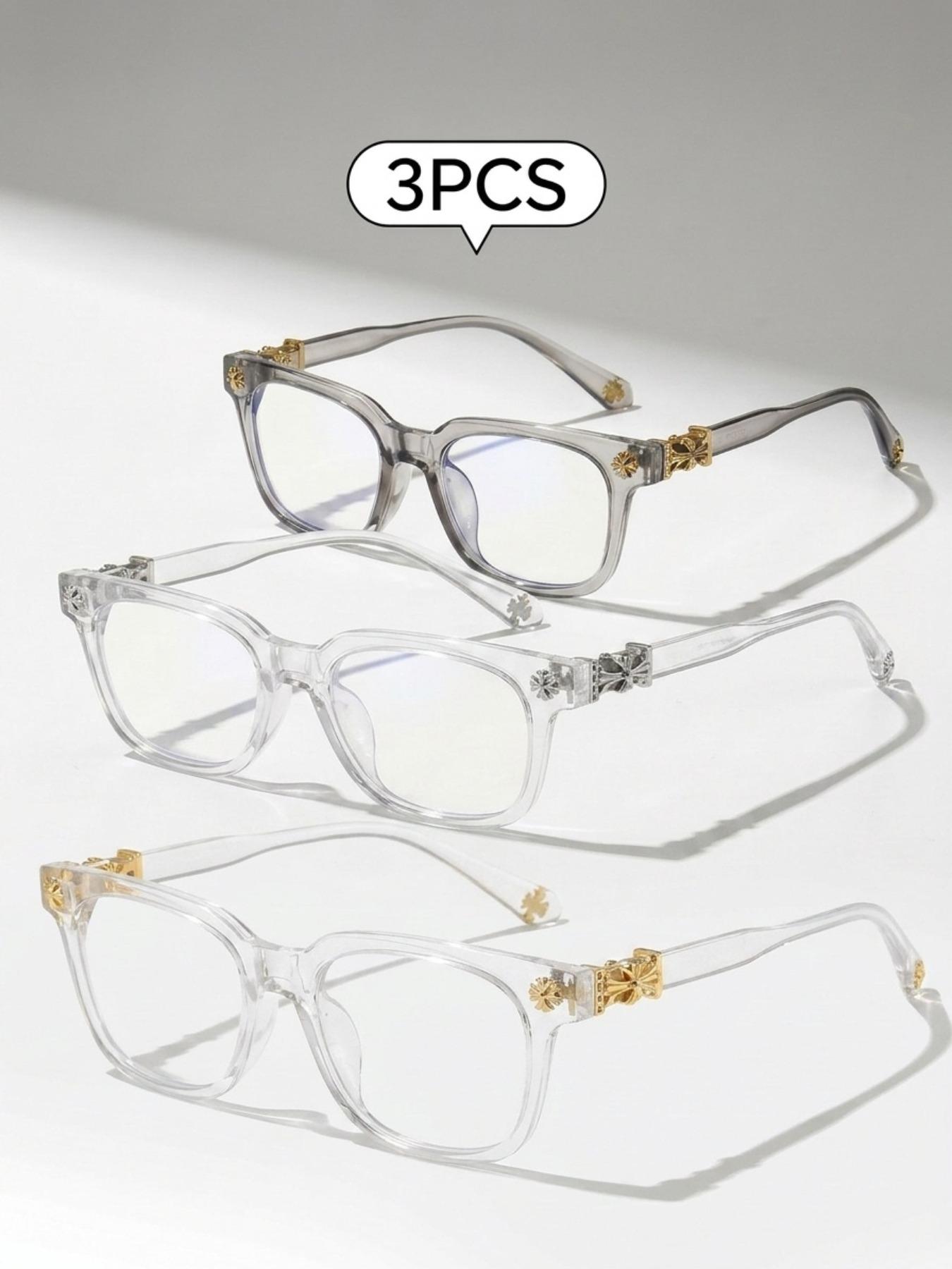 3PCS New Square Glasses, High Quality Eyewear, Unisex, Stylish Light Luxury Elegant Artsy Business Style Frames, Multiple Styles Available, Perfect Gift for Him, Suitable for Daily Wear and Decorative Photography Glasses, Square Frame Eyeglasses
