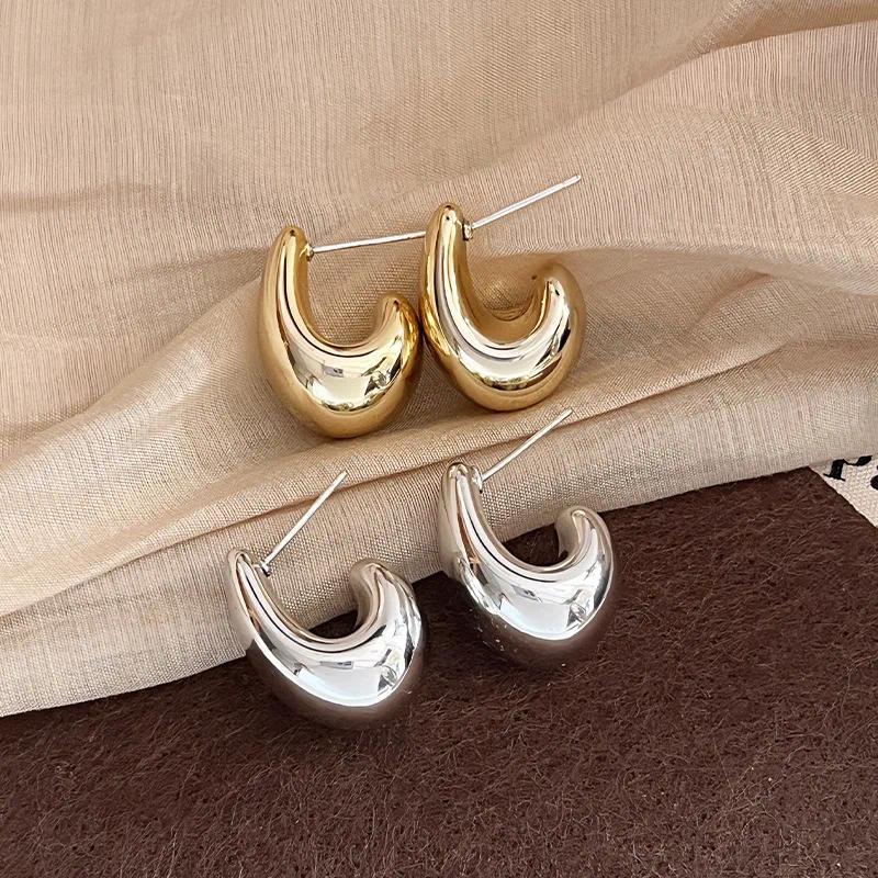 Small Water Droplets CCB Gold Color Smooth Stud Earrings for Women Exaggerate Punk Geometry Jewelry Accessories Girlfriend Gift