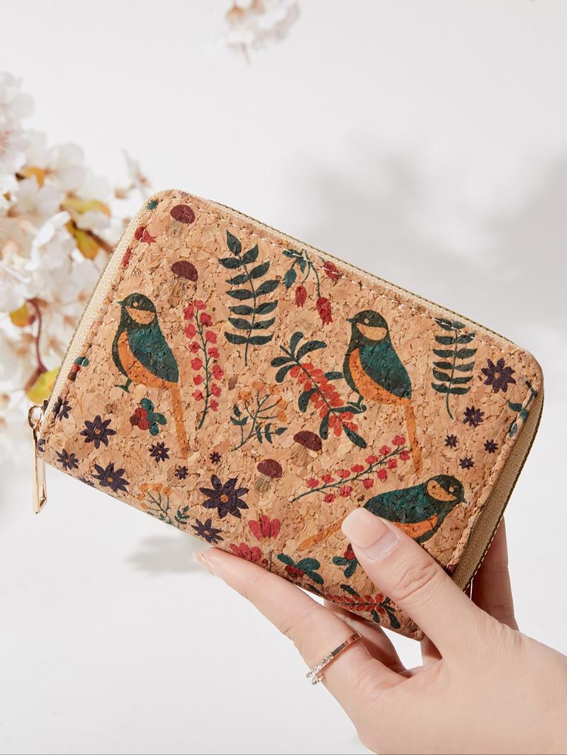Women's Vintage Floral Pattern Zipper Short Wallet, Pu Leather Coin Purse with Card Slot, Multi-functional Boho Style Wallet for Daily Use, Stylish Wallet