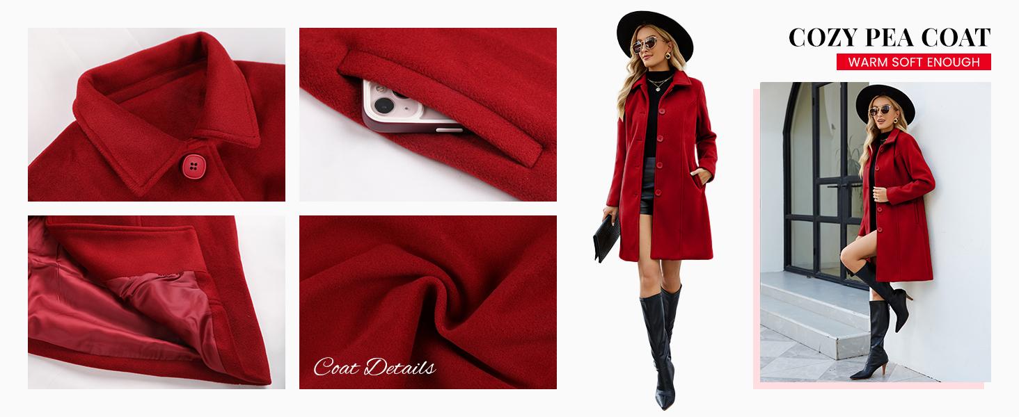 SCUSTY Womens Coat Overcoat Single Breasted Winter Coat Elegant Dress Coat with Pockets SCUSTY Womens Coat Overcoat Single Breasted Winter Coat Elegant Dress Coat with Pockets
