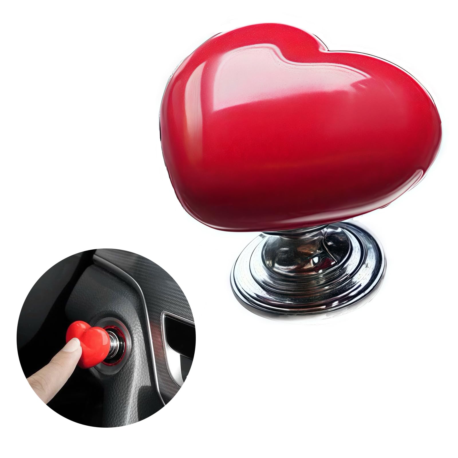 Car One-Button Start Button with Joystick, Interchangeable Knob, Engine Start/stop Lever, Full Metal Ball Cover, Decorative Accessories, Heart Shape