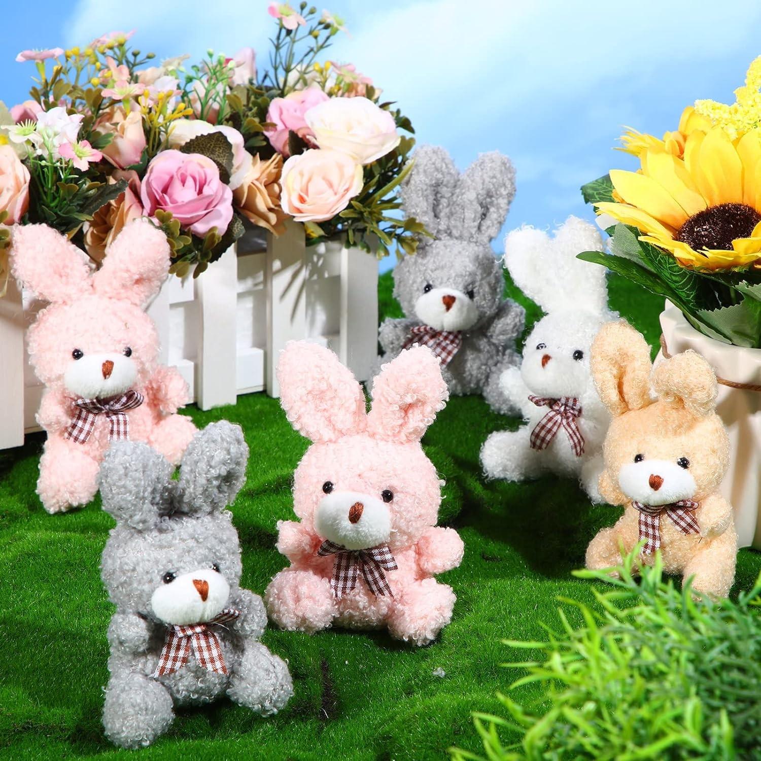 24-Piece Easter Plush Bunny Gift Set, Miniature Keychains, Bow-Tied Rabbit Dolls, Birthday Baby Party Favors
