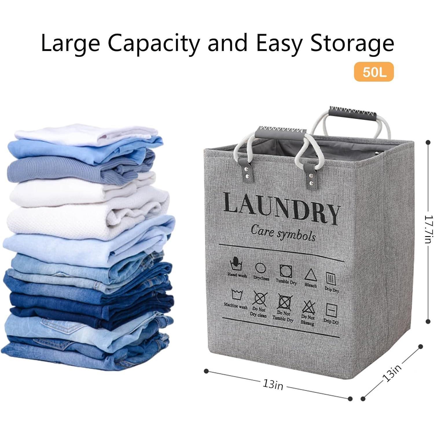 Small Laundry Basket, 50L Foldable Laundry Hamper Organizer with Handles, Fashion Portable Laundry Basket in Bedroom, Laundry Room, Closet, Bathroom, College Dorm (Brown)