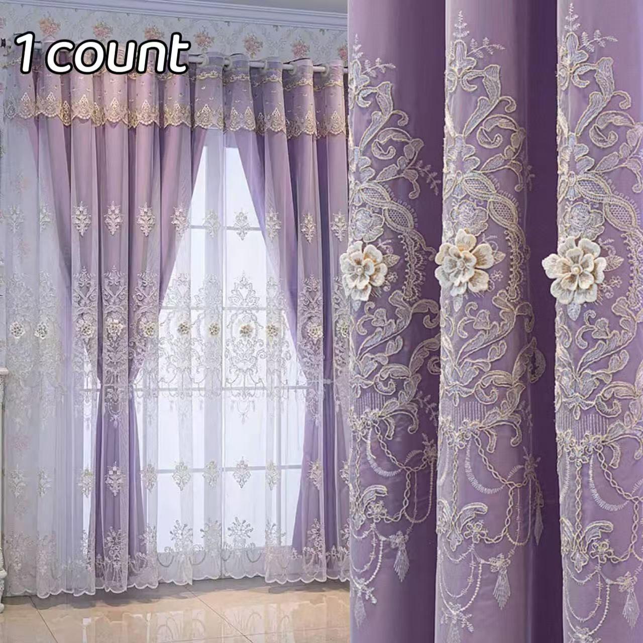 1pc European Luxury Double Layer Ruffled Sheer & Blackout Curtain, Princess Style for Bedroom, Living Room, Kids Room, Home Window Decor