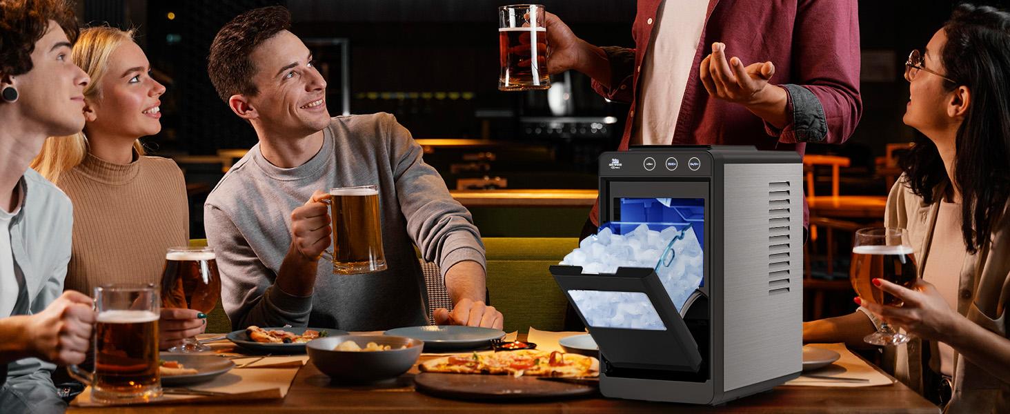 Cowsar Countertop Bullet Ice Maker Machine with Self-Cleaning & Light, Fast Ice Making, LED Control, Pull-Out Ice Drawer, Compact Portable Ice Maker for Home & Kitchen