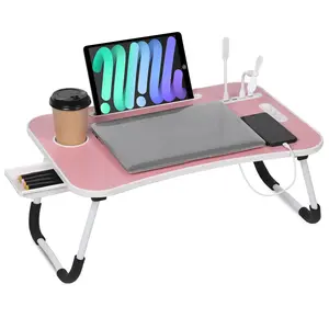 VQN Laptop Bed Desk, Portable Foldable Laptop Table,  Storage Drawer and Cup Holder, for Bed/Couch Working, Reading