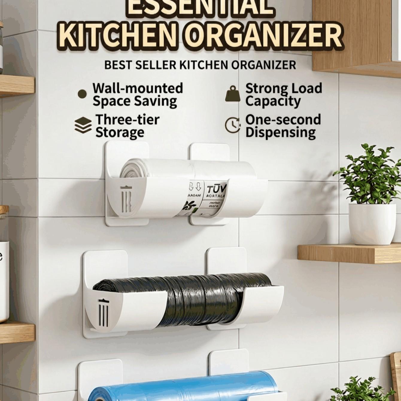 2pcs Hanging Trash Bag Holder Rack, Wall Mounted Kitchen Storage Organizer, Adjustable Angle, Ideal for Home, Kitchen, Restaurant, Hotel