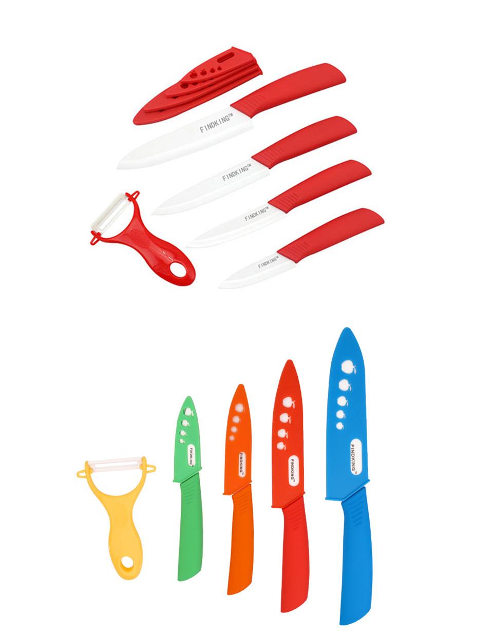 FINDKING 6pcs Ceramic Knife set, Good Quality Kitchen Knife 3" 4" 5" 6 inch Peeler with Acrylic Holder, Cutting Meat, Vegetable and Fruit, Kitchen Tools Block