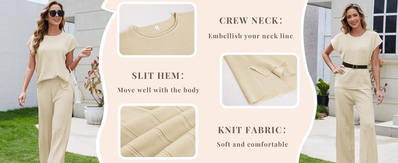 Naeduo Women's 2 Piece Outfits Sweater Set Knit Pullover Tops High Waisted Pants Sweatsuits Lounge Set