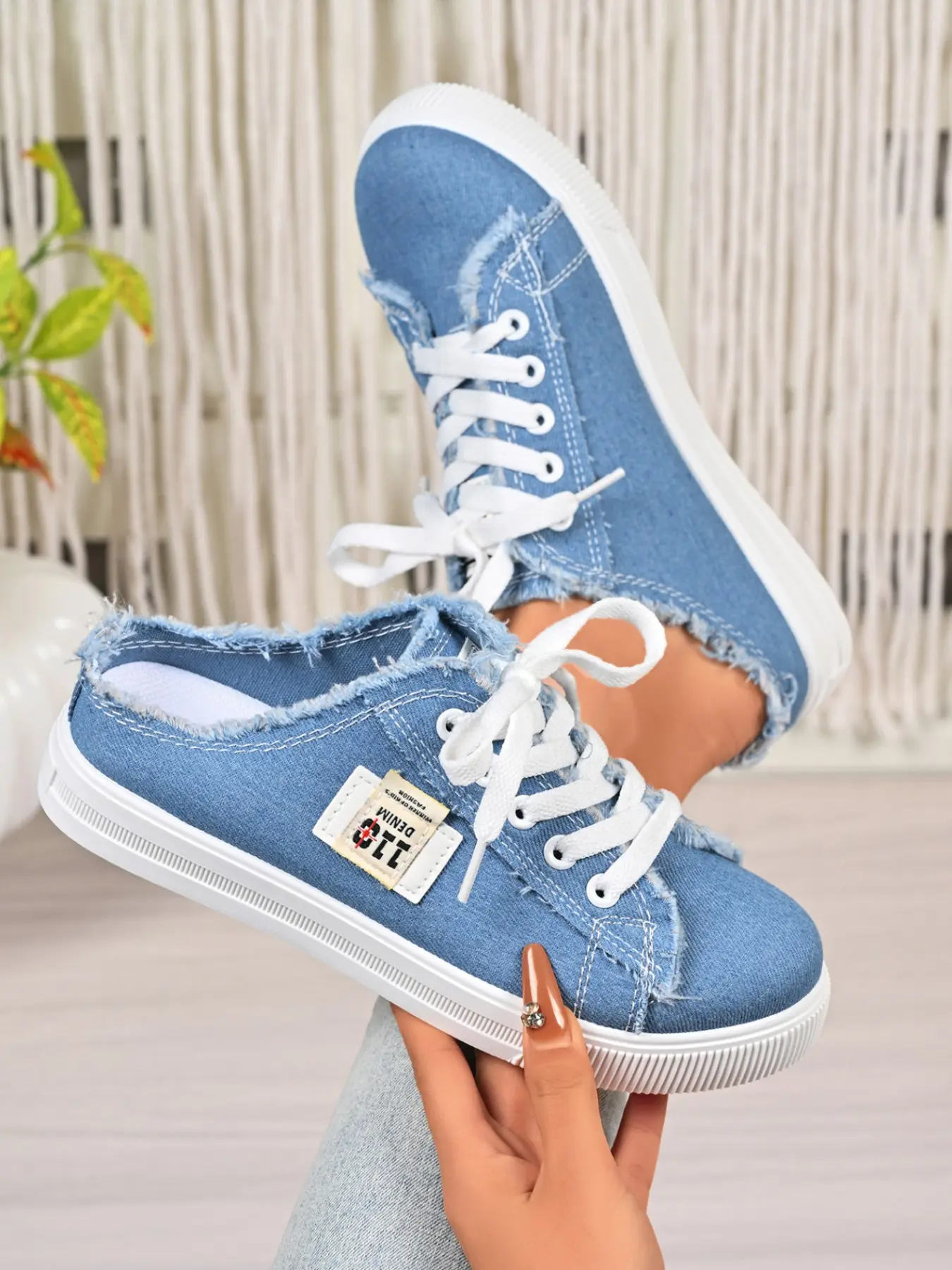 New Mesh Lace-Up Half Slipper Mules Half Sandals, Women's Breathable Lazy One-Step-On Shoes, Fashion Slip-On PU Upper Rubber Sole, Footwear