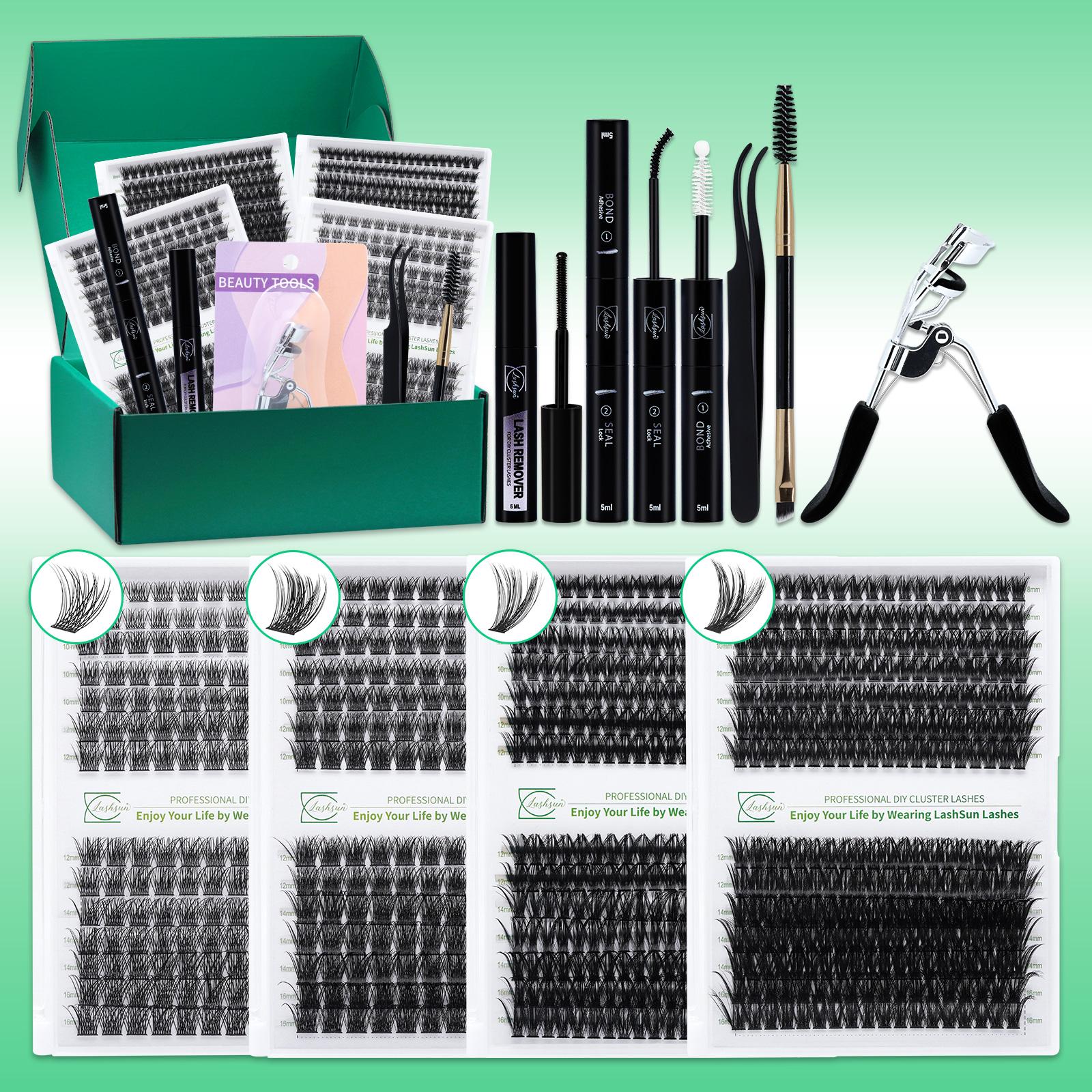Individual False Eyelashes Set, 8-16mm Wispy False Eyelashes, Eyelash Clusters, with Bond&Seal Eyelash Extension Glue Lash Remover Lash Brush Lash Curler Lash Applicator, Cosmetic Eyelash Extension, DIY Eyelash Extensions