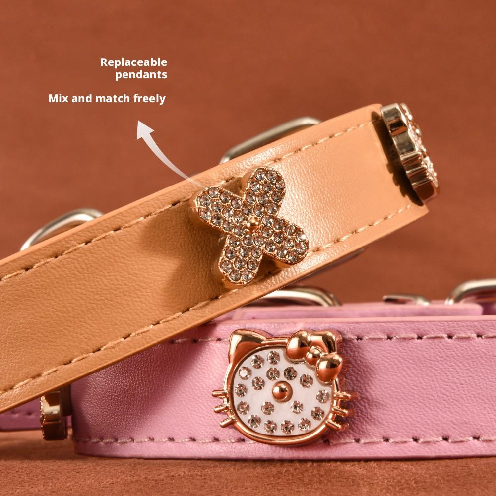 Leather Pet Collar for Small Dogs and Cats, Pearl and Rhinestone Design, Stylish Dog Harness Accessory, Elegant Cat Necklace