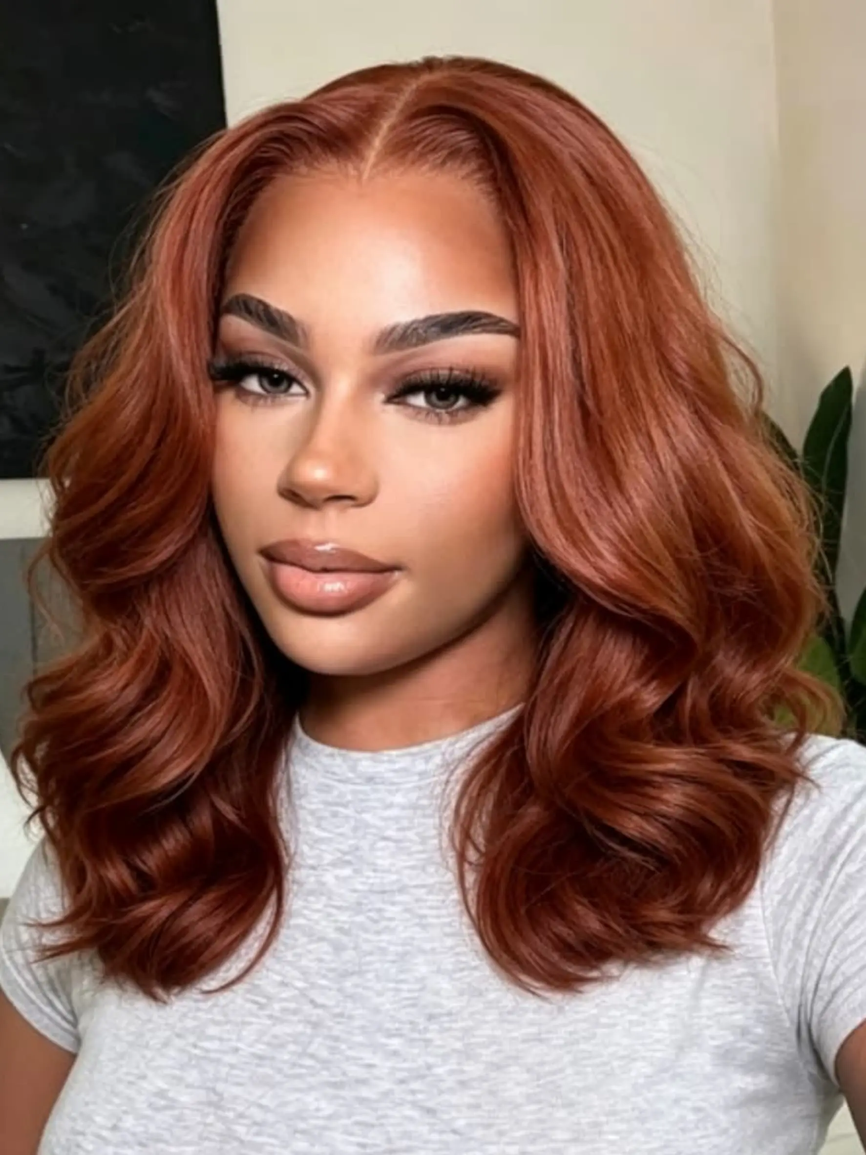 Reddish Brown Body Wave Synthetic Lace Front Wigs Short Bob Cut Wig 13x4 HD Lace Front Wigs Pre Plucked with Baby Hair Short Copper Red Glueless Lace Front Wigs for Women Natural Looking Heat Resistant Fiber for Daily Party Cosplay Halloween Use