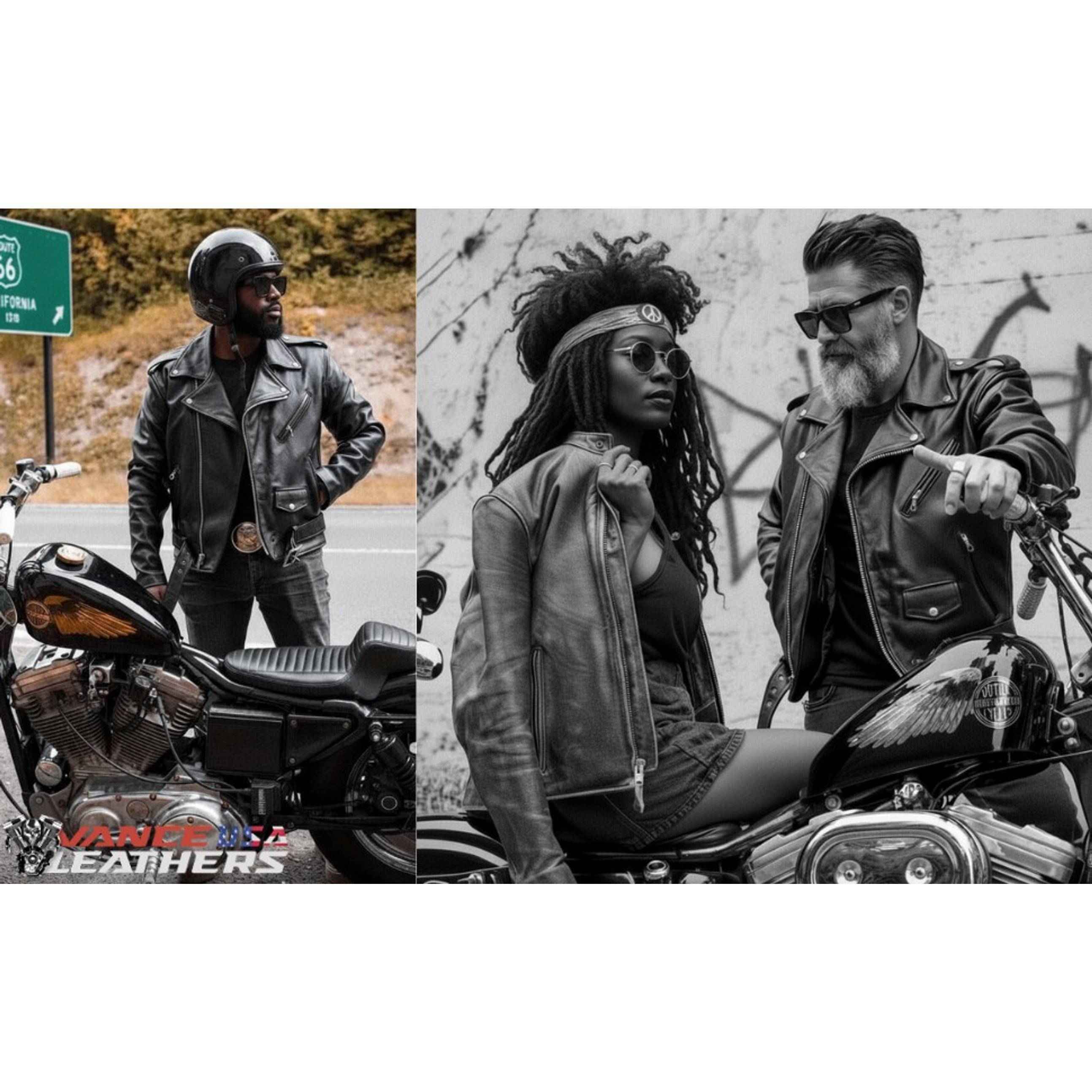 Mens Premium Cowhide Conceal Carry Insulated Liner Side Laces Classic MC Motorcycle Biker Black Leather Jacket