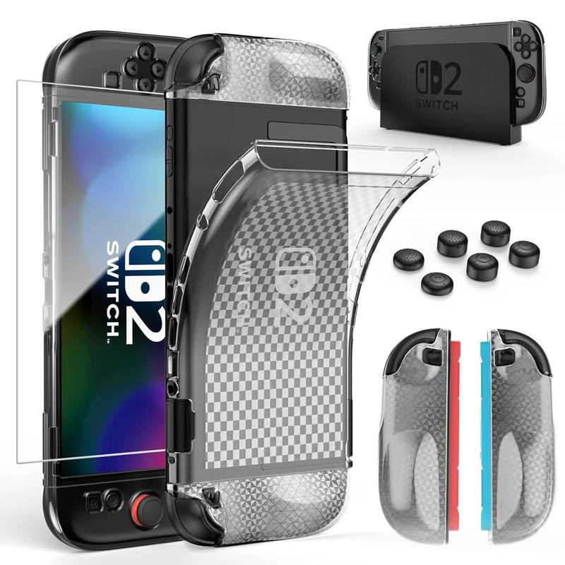 Switch 2 Case for Nintendo Switch 2 Accessories(2025), Protective Case with Screen Protector, Switch 2 Transparent Cover with Protective Film and Grip Cover,AntiScratch and Shock Absorption