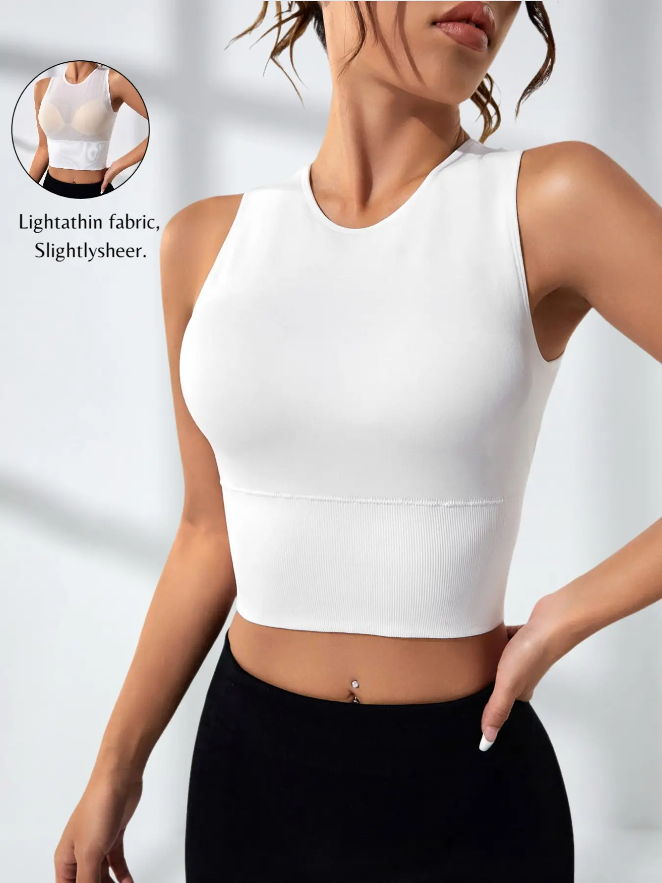 Women's Cut-Out Round Neck Crop Sports Vest, Sporty Plain Cropped Tank Top for Gym, Tennis and Pickleball, Women's Sport & Outdoor Clothing, Gym Yoga Tops, Sleeveless Sports Top, Fitness Sport Top, Activewear Vest, Fitness Apparel, Activewear Clothes