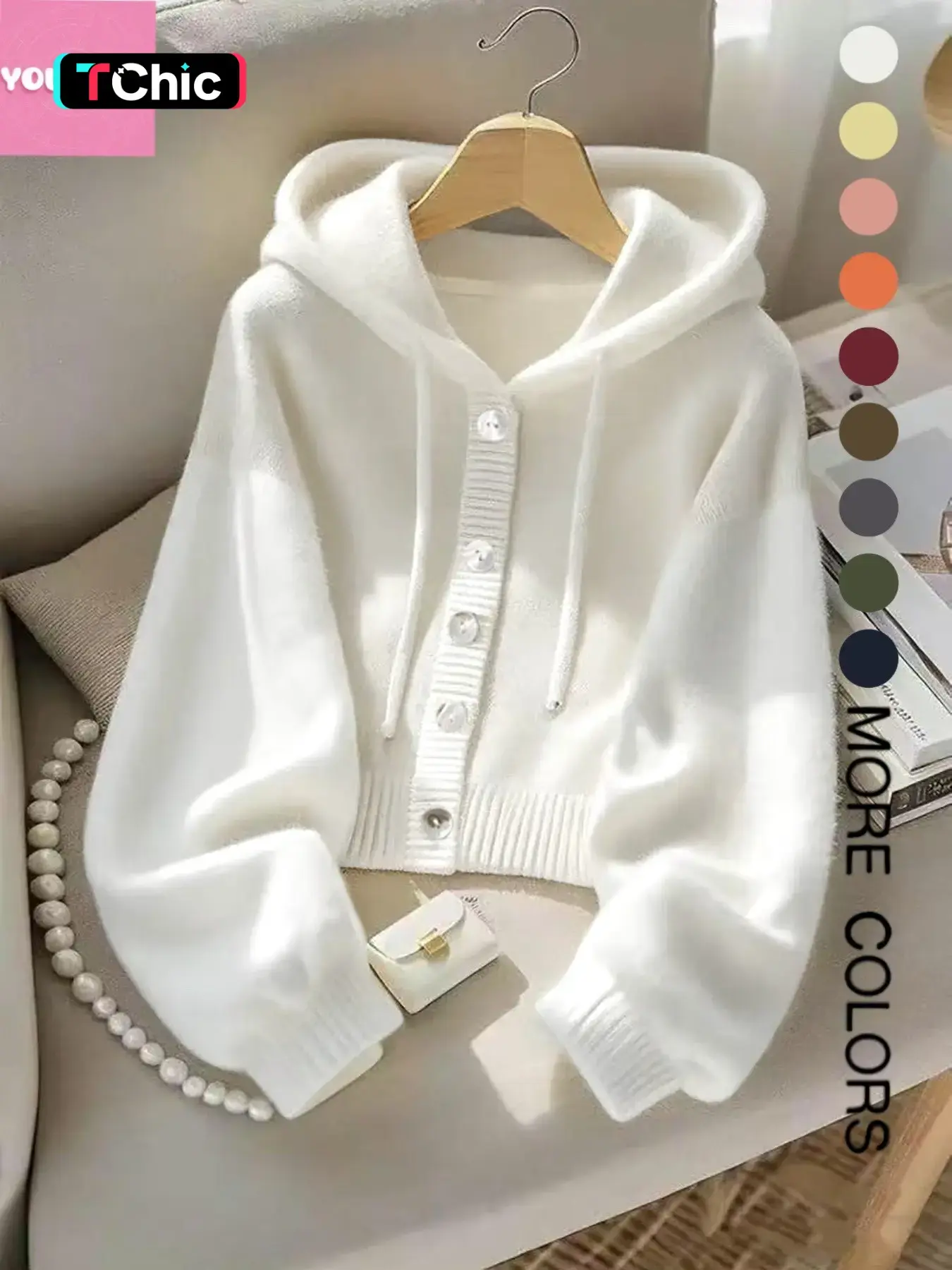 Autumn Winter New Soft Comfortable Hooded Sweatshirt Jacket, Lazy Style Unique Design Casual Fashion Knit Cardigan, Elegant Long Sleeve Top, Button, Casual Chic Knitwear