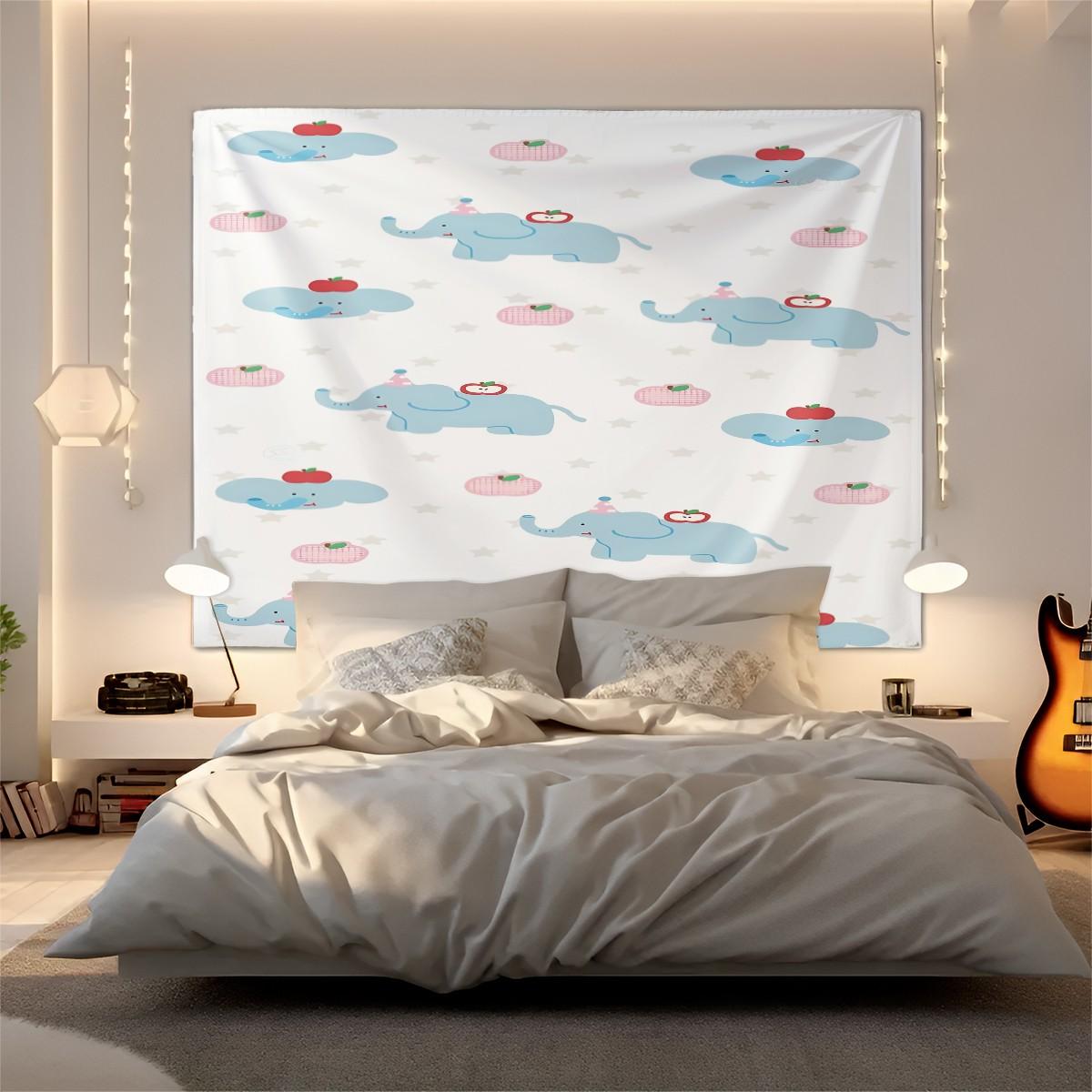 1 Fresh and Cute Cartoon Elephant Print Tapestry, Suitable for Bedroom, Living Room, and Dorm Room Wall Decor a Gift Loved by Children and Teenagers