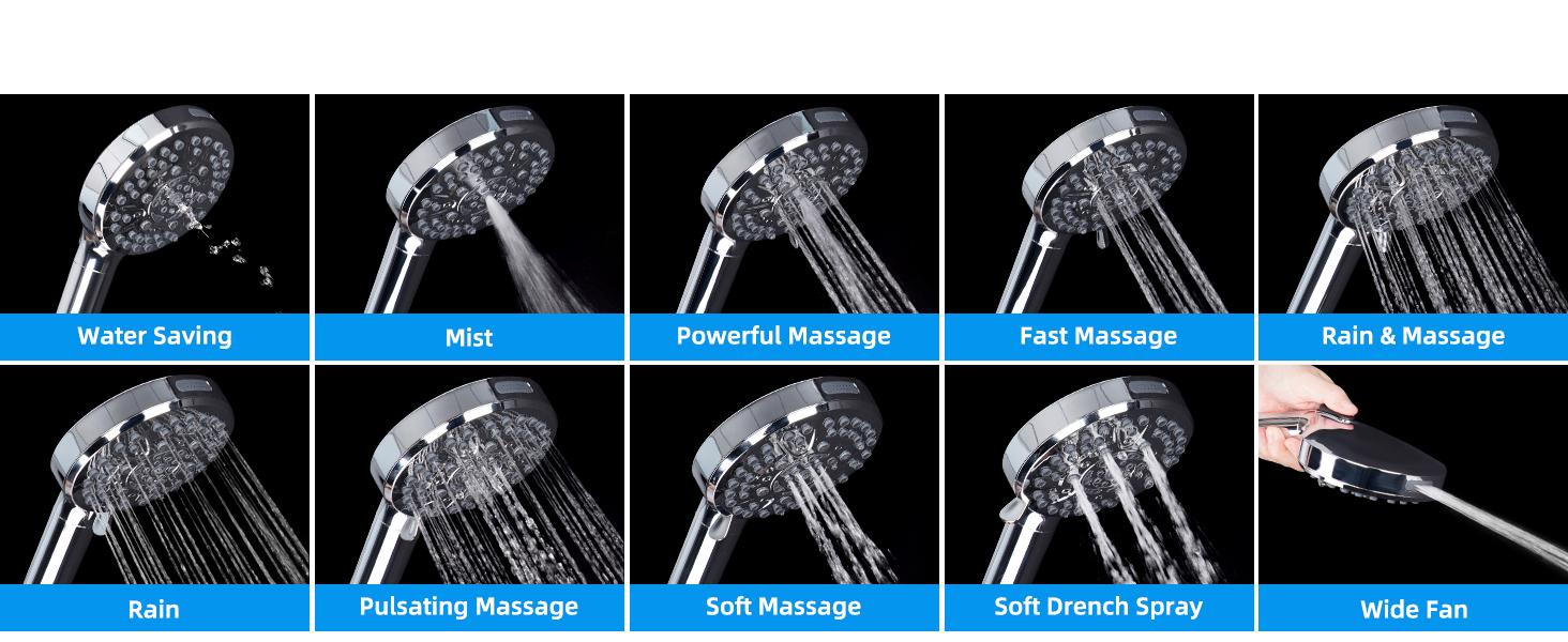 Hibbent Upgraded 5-spray 13'' Shower Head, High Pressure Rainfall Shower Head, Dual Showerhead Combo with 10-mode Handheld Spray, 12'' Adjustable Extension Arm, 71'' Hose, Showerhead Holder, Chrome