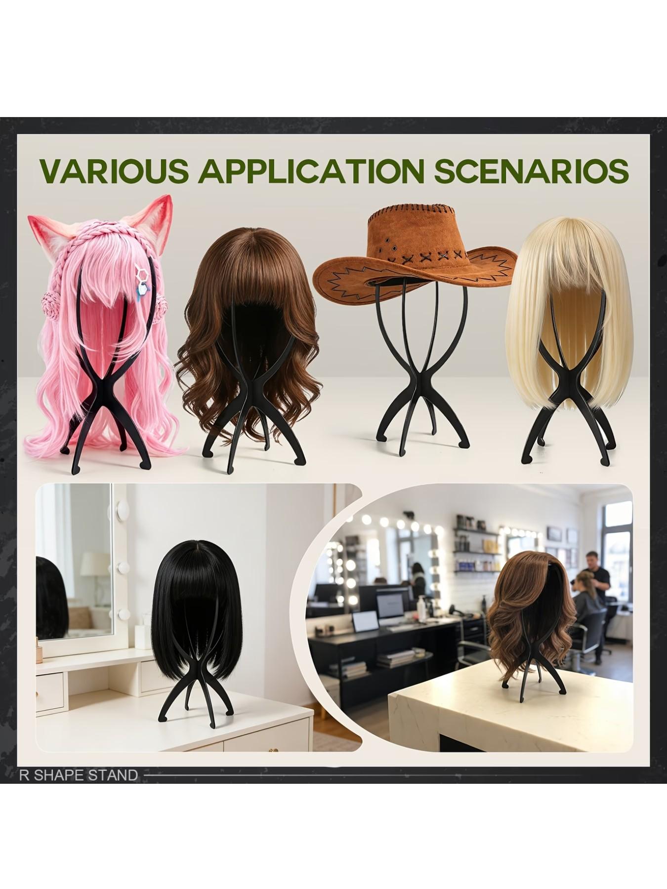 3Pcs wig stands, black and pink, suitable for multiple wigs and hats, wig stands, ideal for travel, Portable, display, wig styling, foldable wig rack, Foldable Design, durable wig display tool, Durable Material, suitable for all wigs travel wig rack