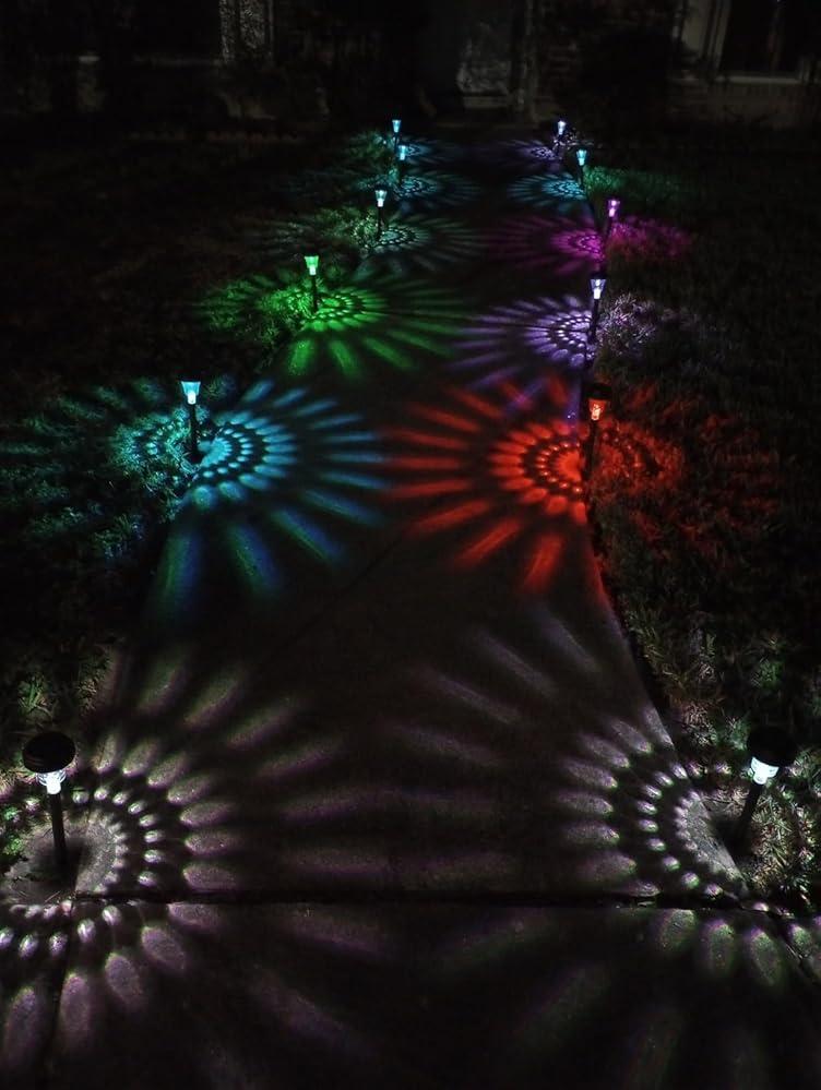 Nupostai Bright Solar Pathway Lights, Color Changing & Warm White, IP67 Waterproof, Auto Work, Sunflower Pattern, Outdoor Garden Lights for Walkway, Yard, Backyard, Patio, Landscape Decor, Halloween, Christmas