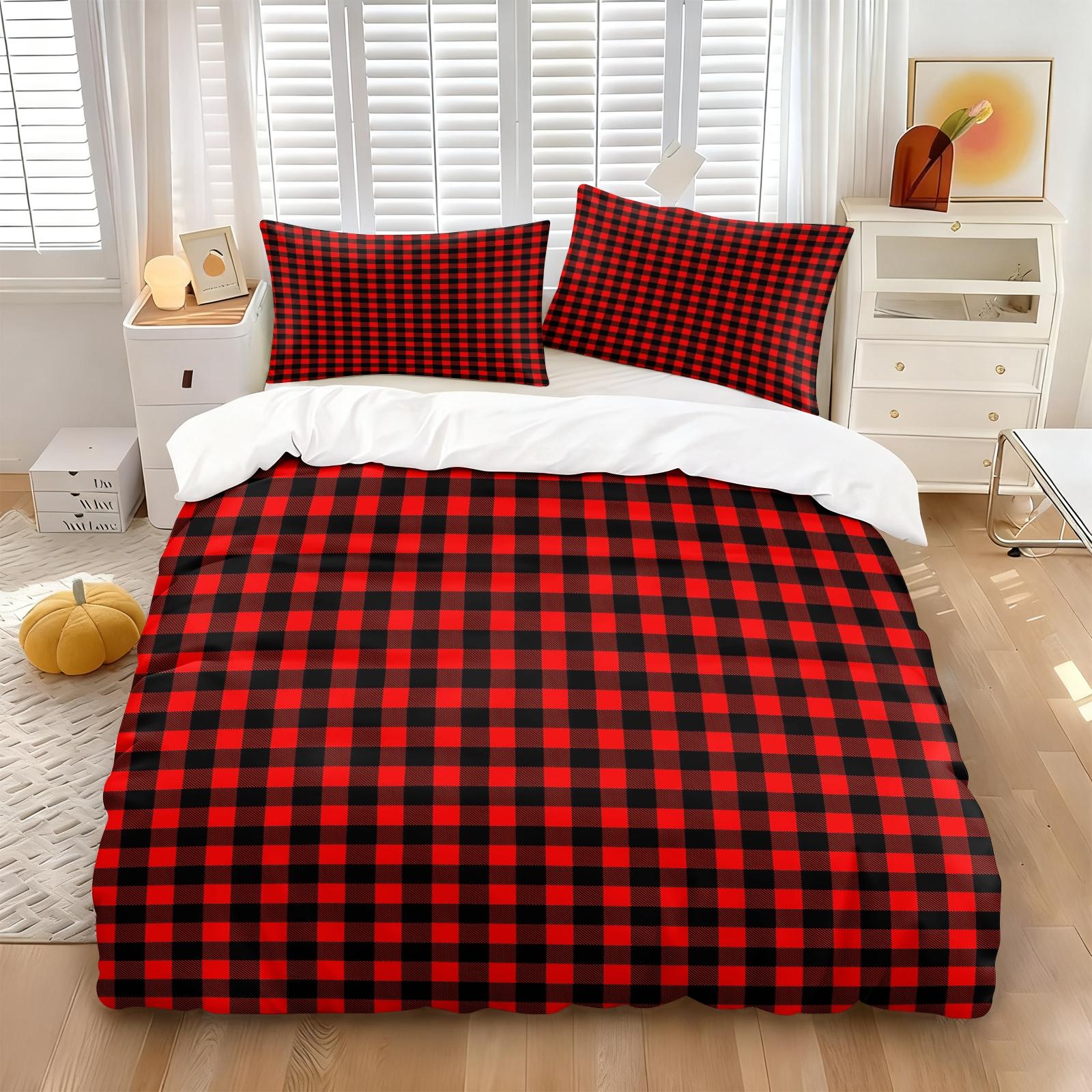 2/3 Pcs Classic Plaid Print Duvet Cover Set, Simple Modern Bedding Set, Soft Microfiber with HD Digital Print and Zipper Closure, Wrinkle Resistant, Perfect for Bedroom, Dorm and Guest Room Decor, All Season Use - No Filling