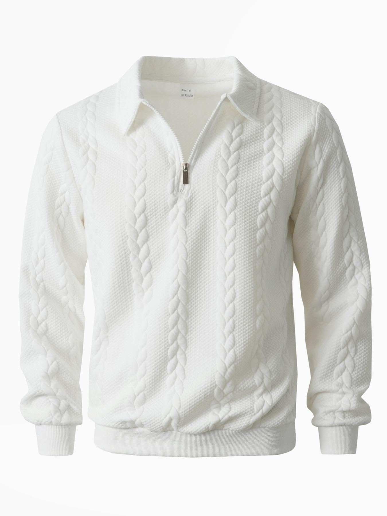 Men's Spring Outfits Knitted Polo Neck Long Sleeve Fitted Sweatshirt for Daliy Wear, Old Money Zipper Half Button Design, Casual Versatile Trendy Simple Pullover，Essential for Man's Wardrobe.