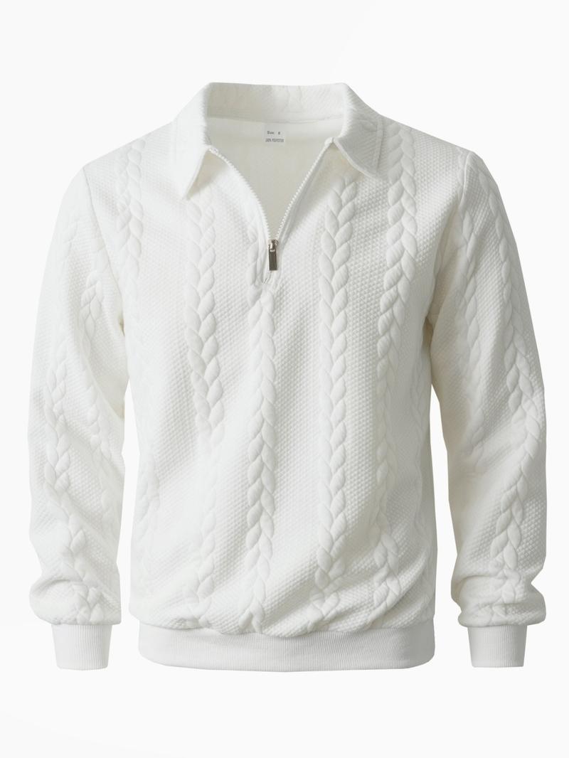 Men's Fall Winter Outfits Knitted Polo Neck Long Sleeve Sweatshirt for Daliy Wear, Old Money Zipper Half Button Design, Casual Versatile Trendy Simple Pullover,Essential for Man's Wardrobe.