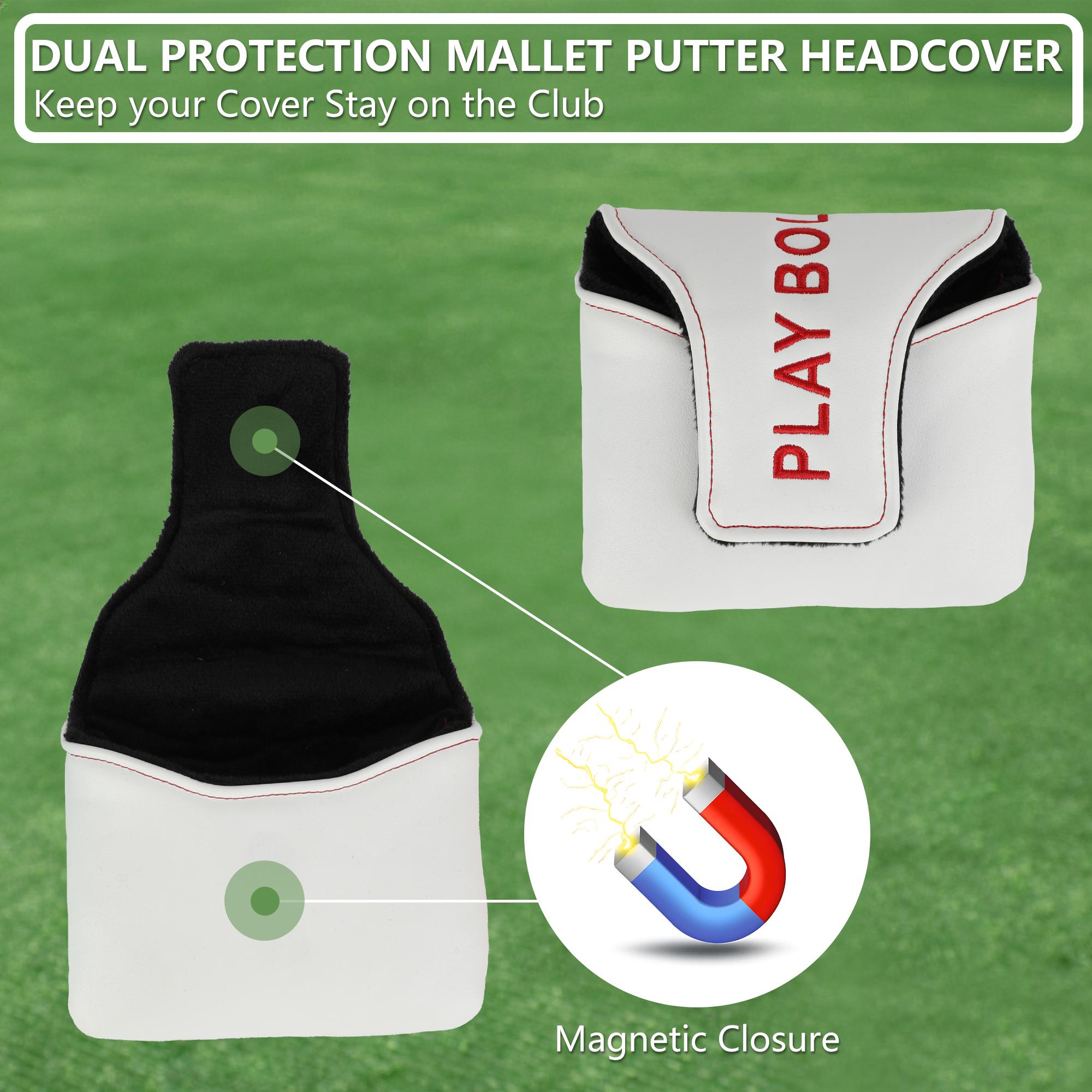 Golf Putter Cover,Durable PU material with simple lettering embroidery,Magnetic closure,Designed for Mallet putters,Golf Accessories, Golf Club Protection Covers, 5 Colors Available